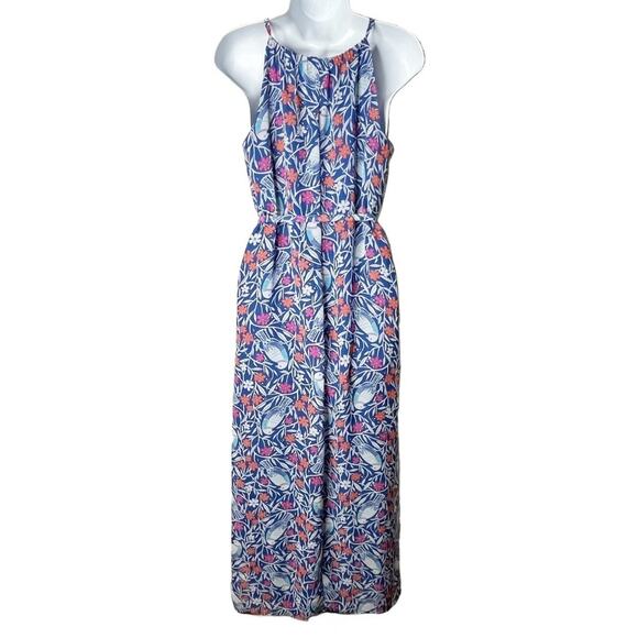 Old Navy Women's Maxi Dress XS Blue Floral Bird Pattern Sleeveless Keyhole Lined - Picture 3 of 11
